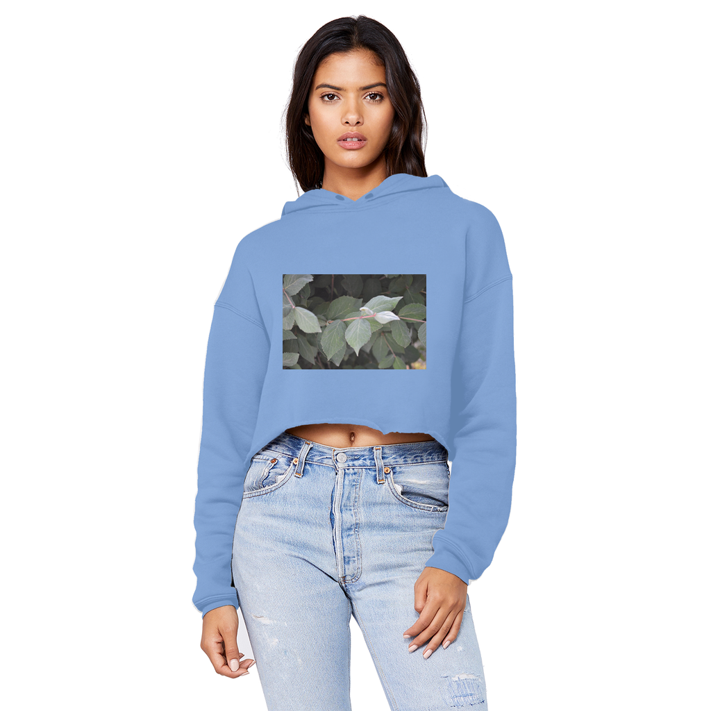 Green Leaves Unisex Cropped Raw Edge Boyfriend Hoodie showcasing its stylish design and soft fabric.