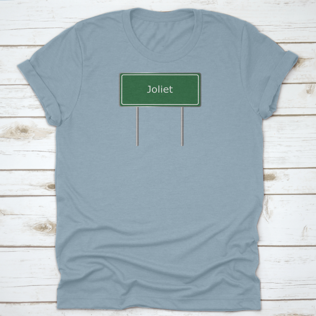 Vector illustration of a green road sign representing Joliet, Illinois, showcasing its unique design and vibrant colors.