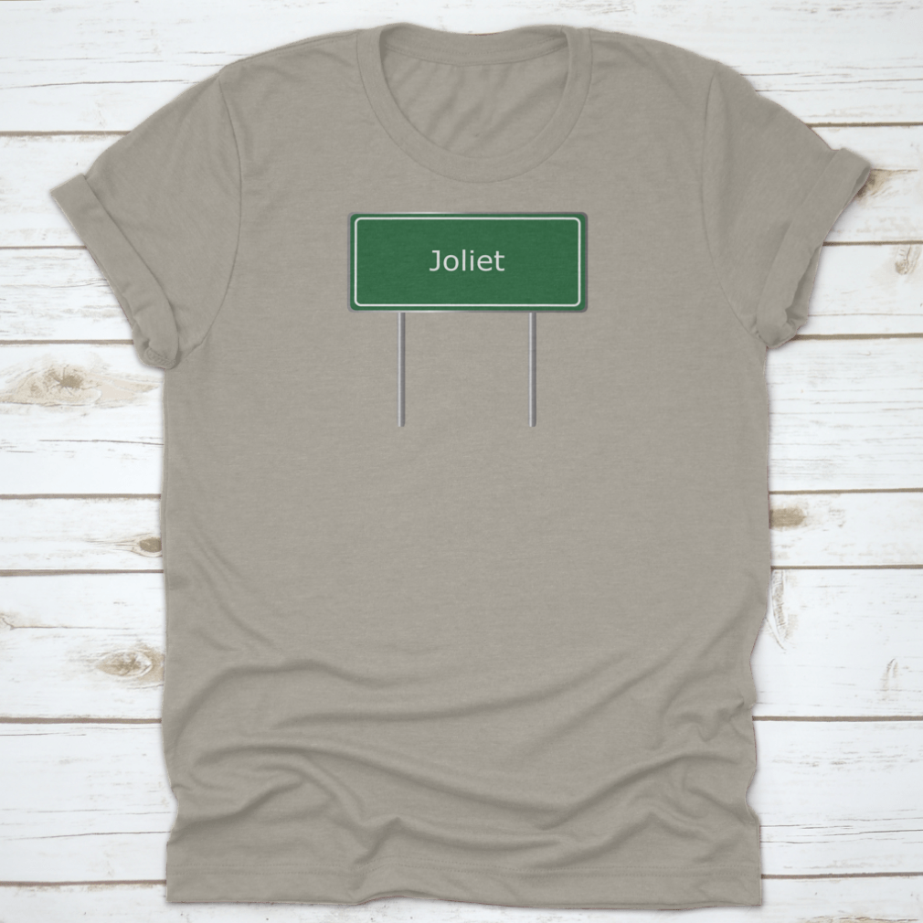 Vector illustration of a green road sign representing Joliet, Illinois, showcasing its unique design and vibrant colors.