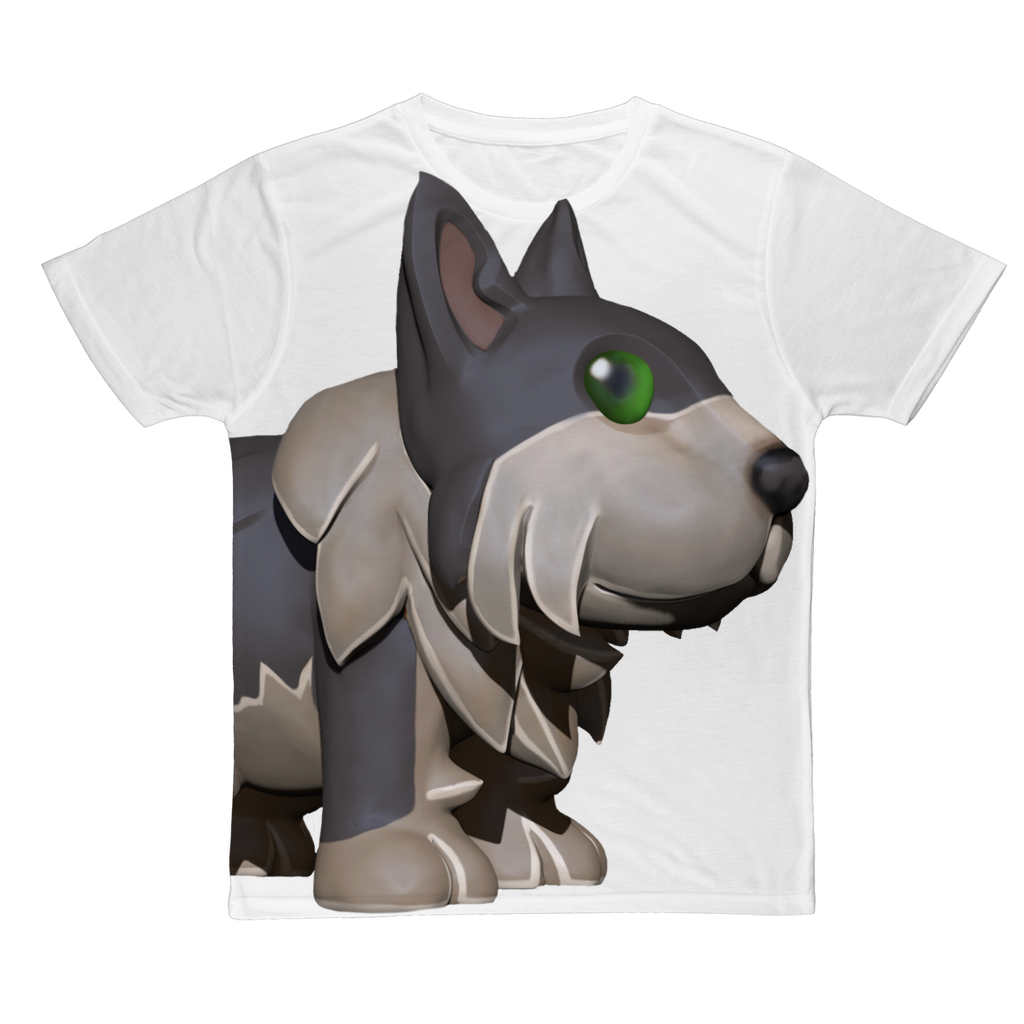 Grey Dog Classic Sublimation Adult T-Shirt in a soft polyester fabric, showcasing vibrant sublimation printing options.