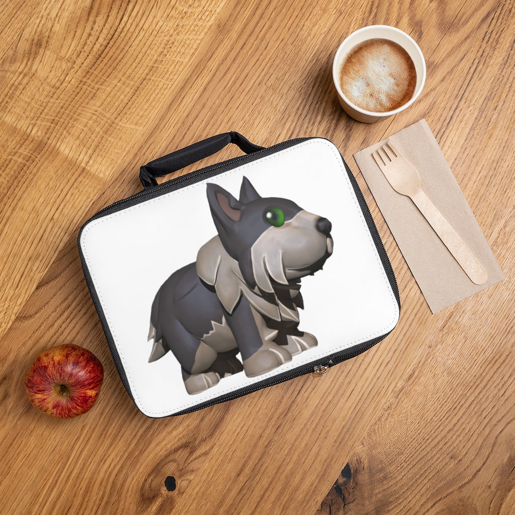 Grey Dog Lunch Bag featuring a black base and customizable white area, ideal for adults and kids.