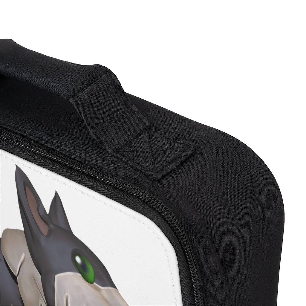 Grey Dog Lunch Bag featuring a black base and customizable white area, ideal for adults and kids.