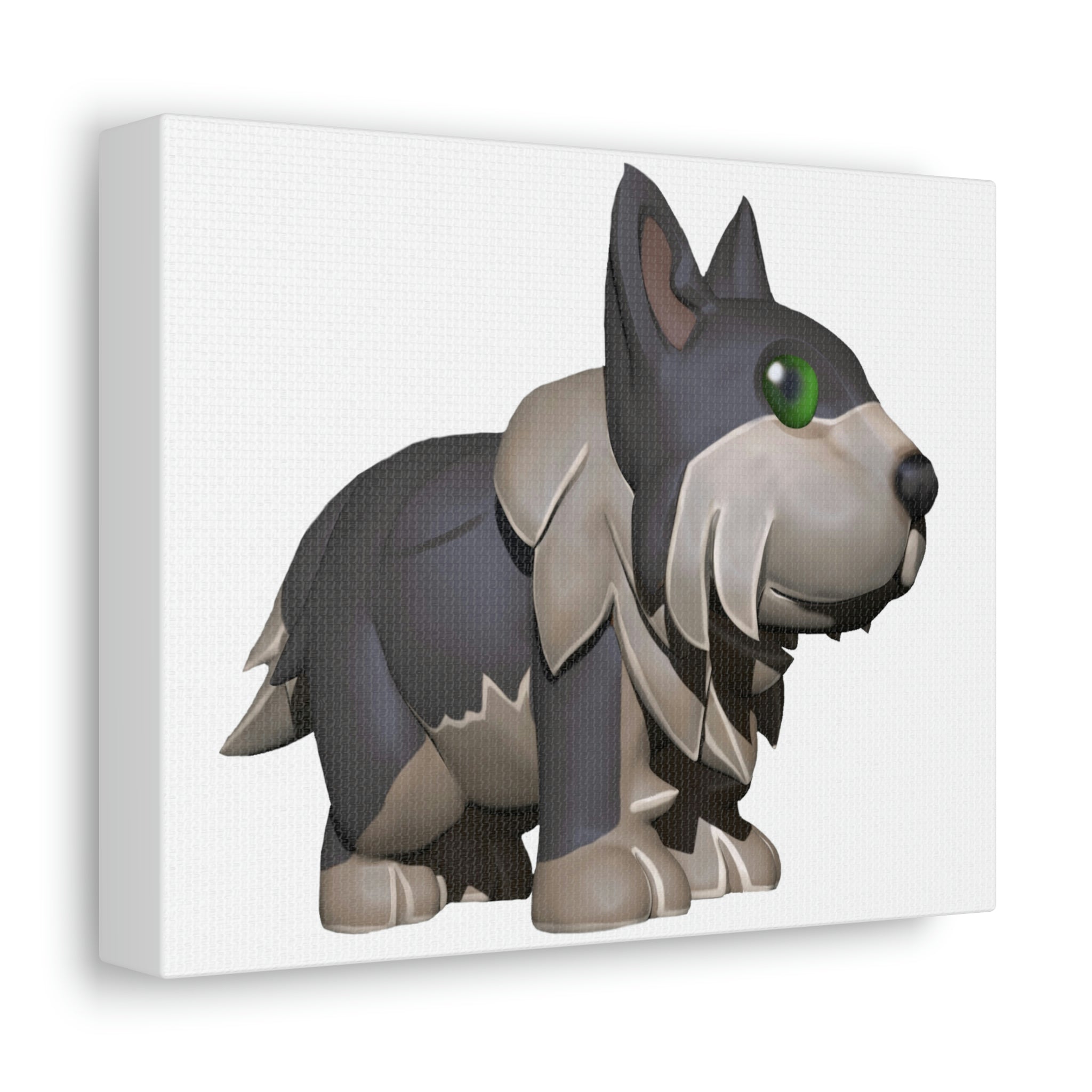 A beautifully printed Grey Dog Stretched Canvas art piece, showcasing a detailed image of a grey dog on a premium canvas stretched over a wooden frame.