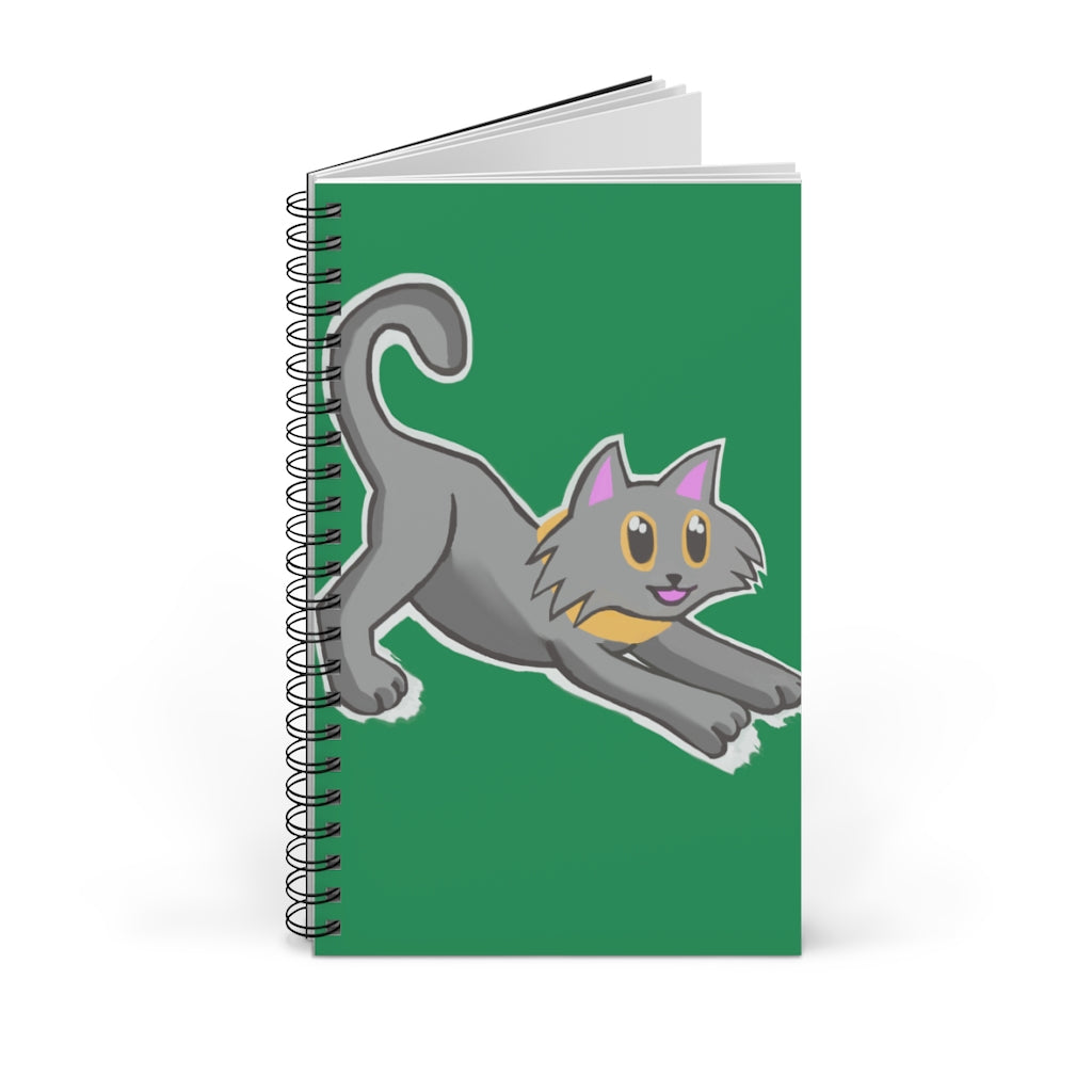 Grey Kitty Spiral Journal featuring a cute kitty design on the cover, available in multiple styles for journaling.