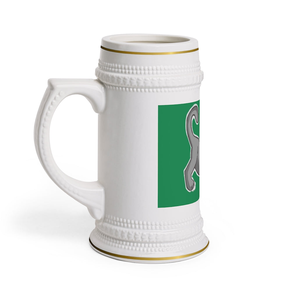 A stylish Grey Kitty Stein Mug made of durable white ceramic with ribbed outlines, perfect for custom designs.