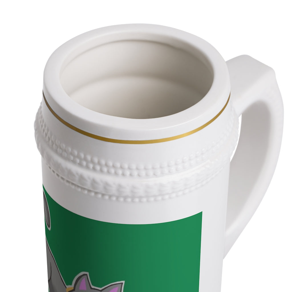 A stylish Grey Kitty Stein Mug made of durable white ceramic with ribbed outlines, perfect for custom designs.