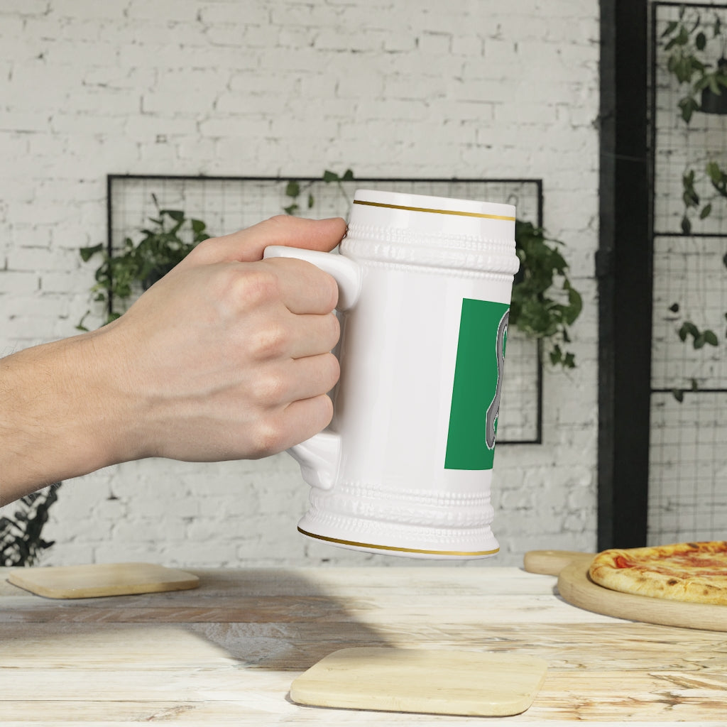 A stylish Grey Kitty Stein Mug made of durable white ceramic with ribbed outlines, perfect for custom designs.