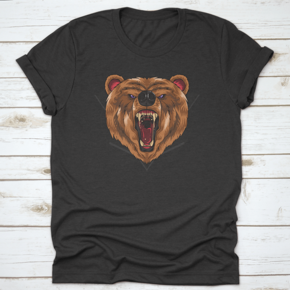 A stylish Grizzly The Brown Bear Head T-Shirt featuring a bold graphic of a grizzly bear's head, made from soft cotton fabric.