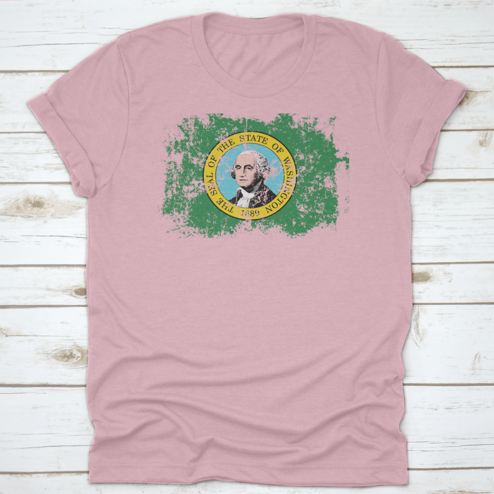 Grunge style logo and flag of Washington State, featuring a scratched vintage design with rich colors and textures.