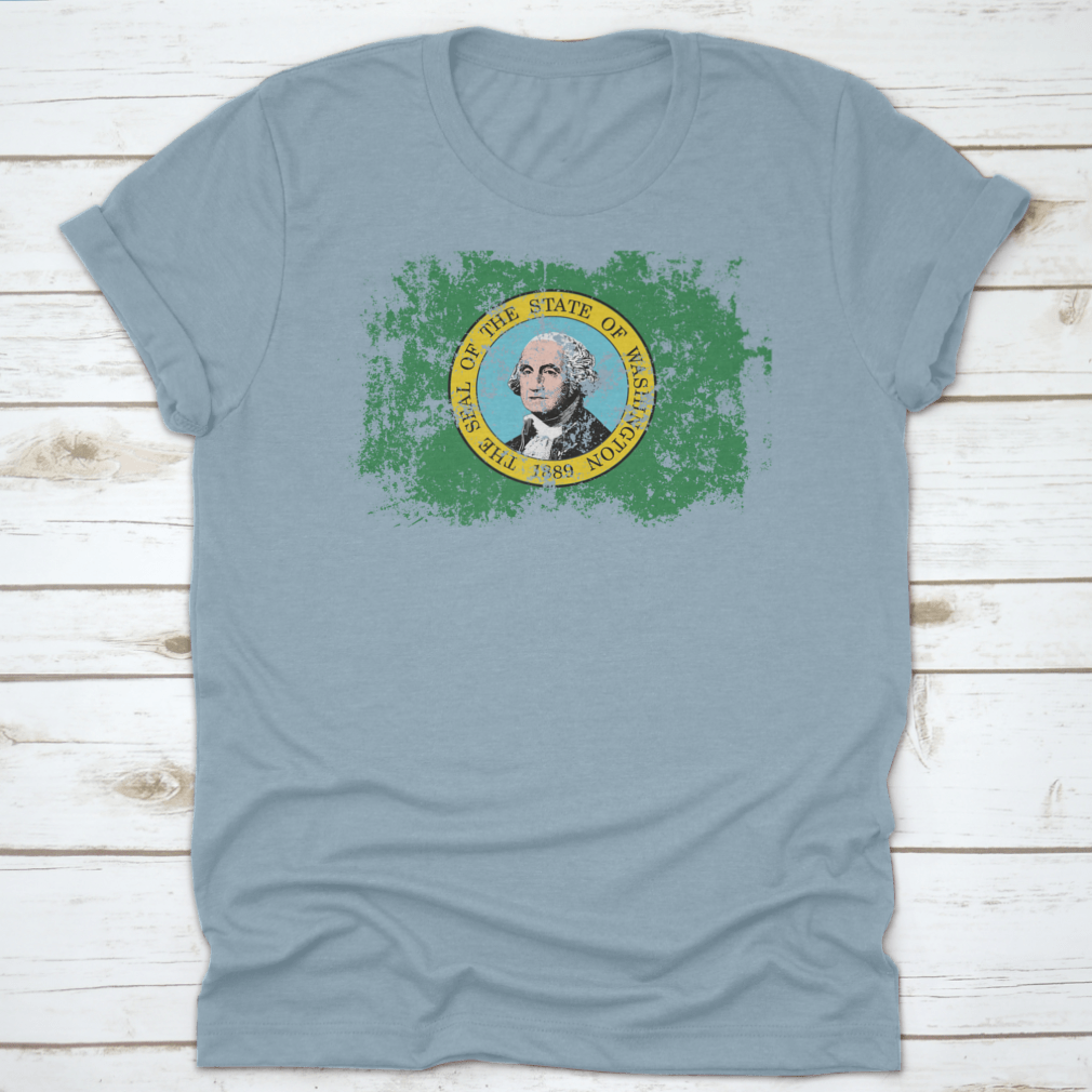 Grunge style logo and flag of Washington State, featuring a scratched vintage design with rich colors and textures.