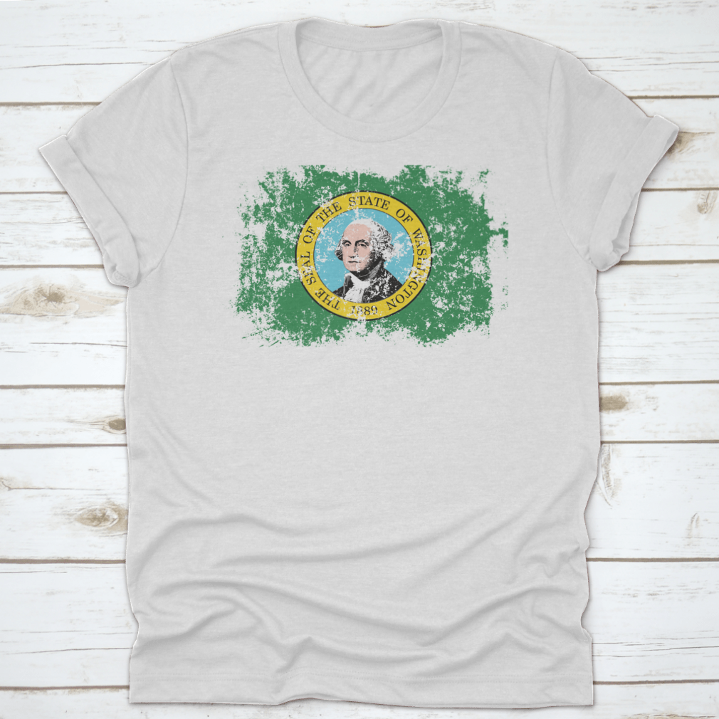 Grunge style logo and flag of Washington State, featuring a scratched vintage design with rich colors and textures.