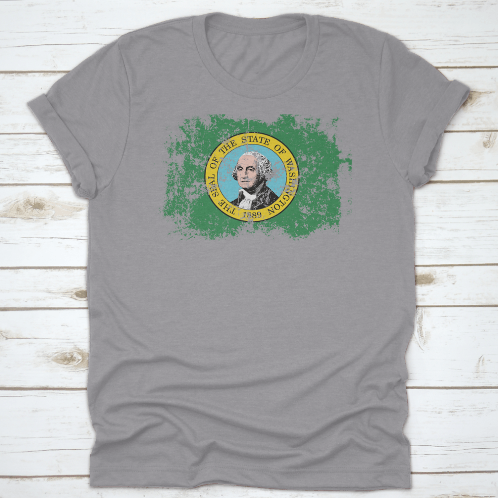 Grunge style logo and flag of Washington State, featuring a scratched vintage design with rich colors and textures.