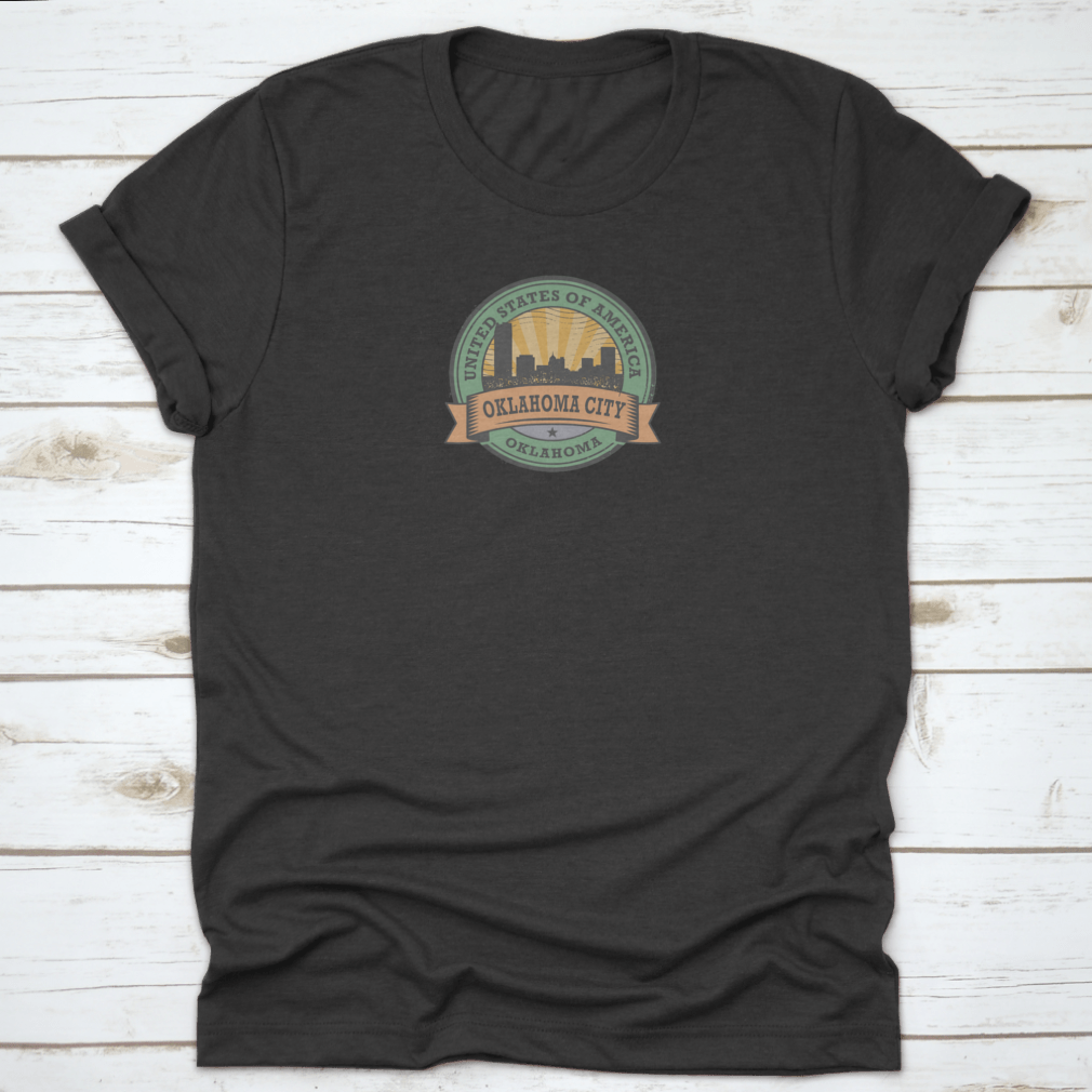 Grunge Rubber Stamp Oklahoma City Shirt made of 100% cotton, featuring a classic fit and midweight fabric, perfect for casual wear.