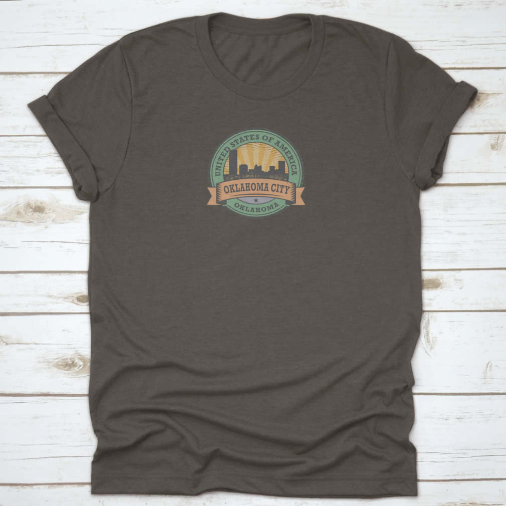 Grunge Rubber Stamp Oklahoma City Shirt made of 100% cotton, featuring a classic fit and midweight fabric, perfect for casual wear.