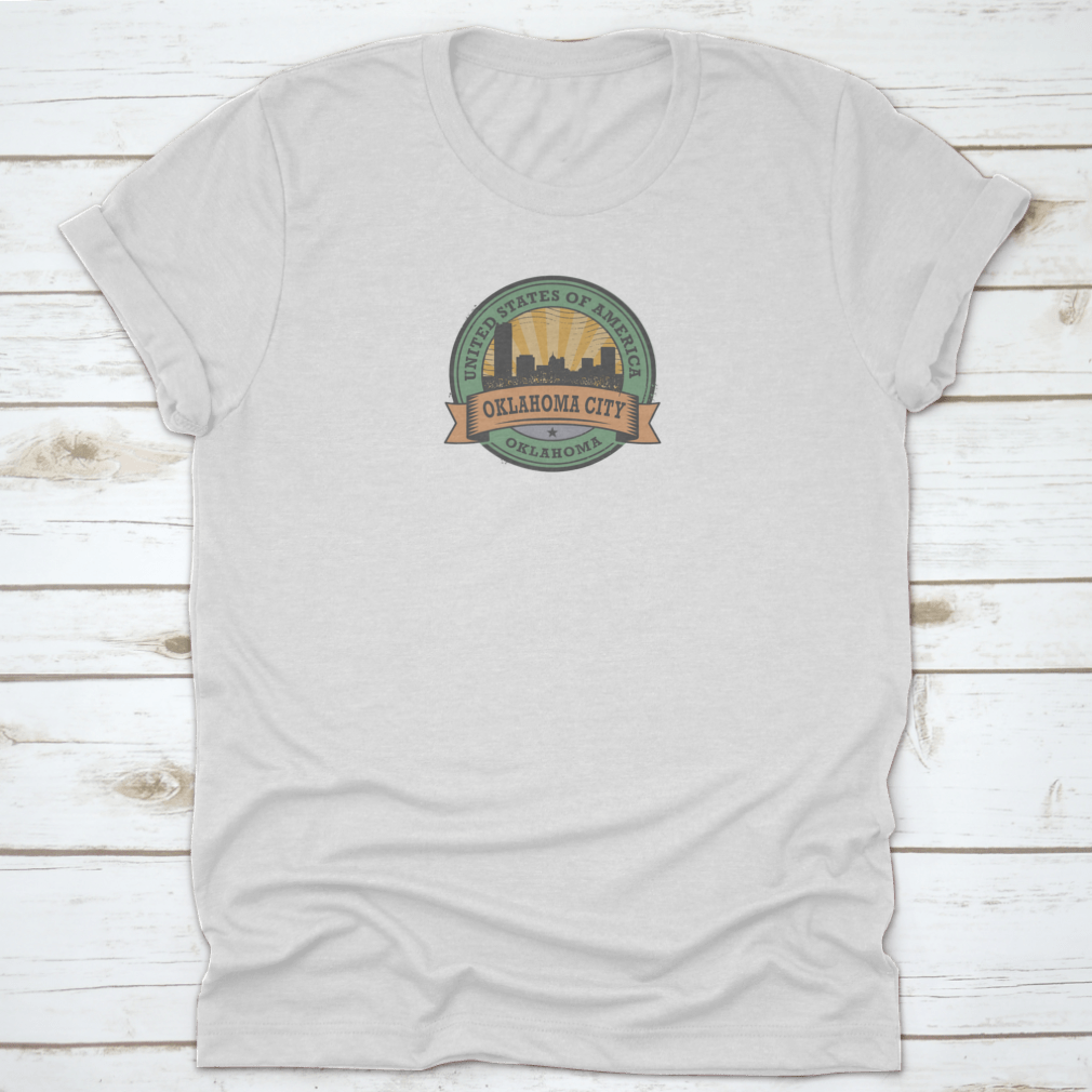 Grunge Rubber Stamp Oklahoma City Shirt made of 100% cotton, featuring a classic fit and midweight fabric, perfect for casual wear.