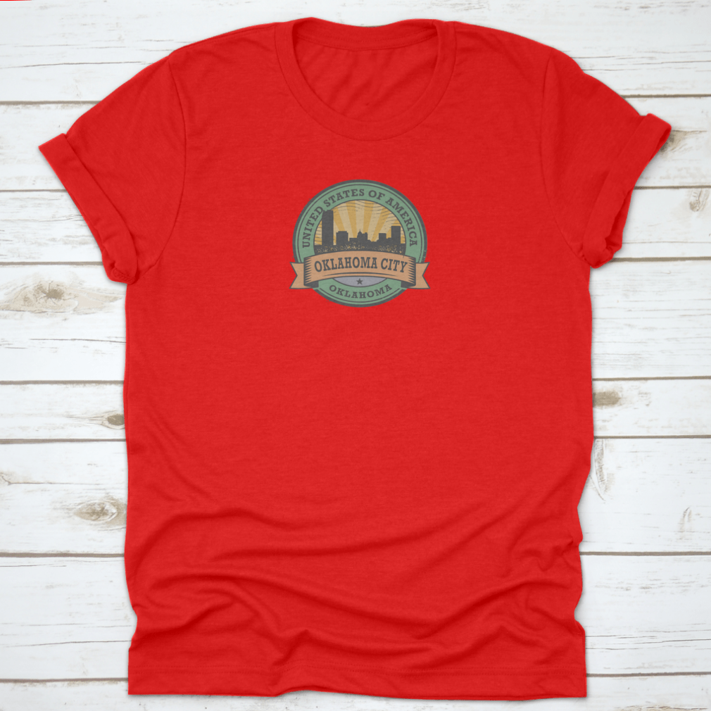 Grunge Rubber Stamp Oklahoma City Shirt made of 100% cotton, featuring a classic fit and midweight fabric, perfect for casual wear.