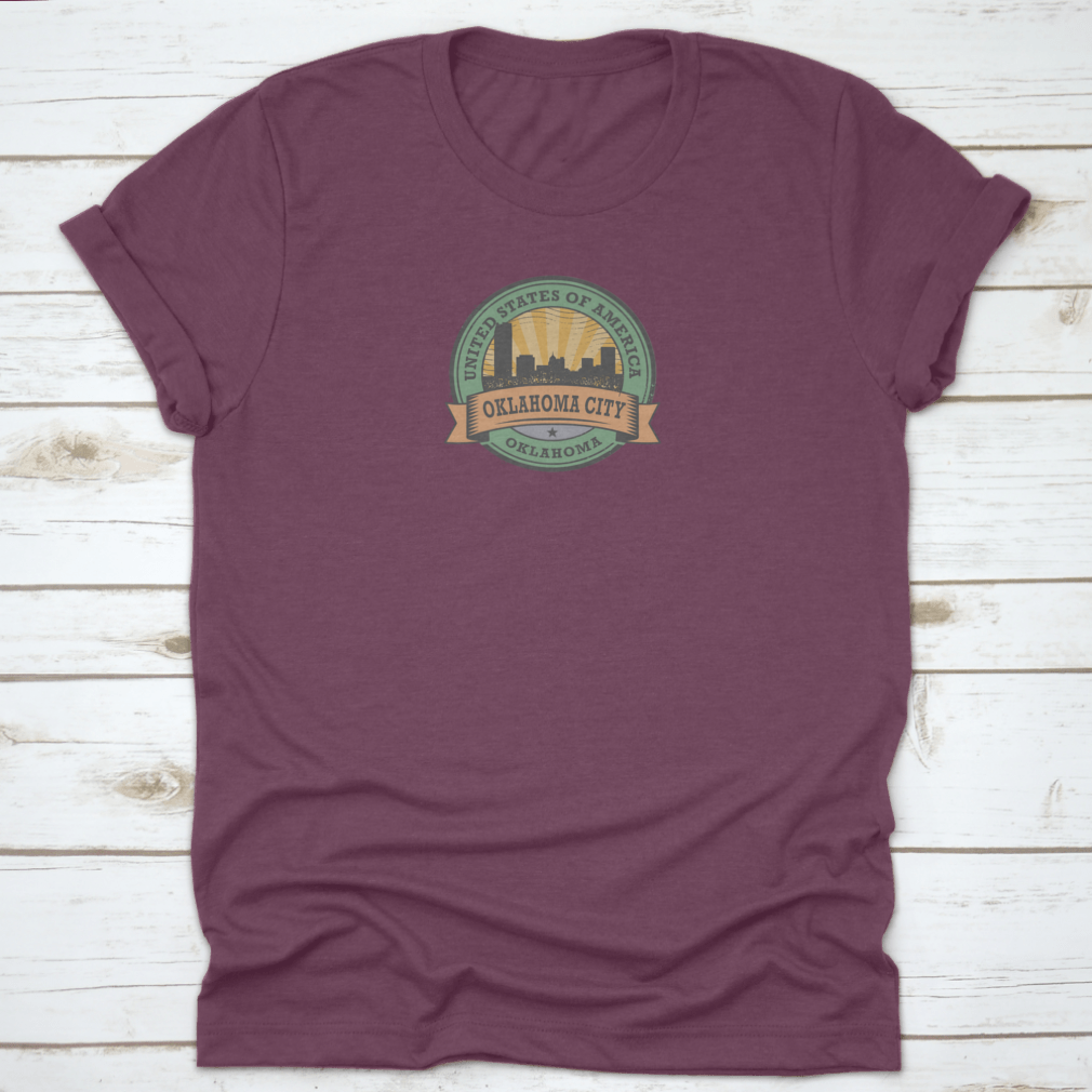 Grunge Rubber Stamp Oklahoma City Shirt made of 100% cotton, featuring a classic fit and midweight fabric, perfect for casual wear.