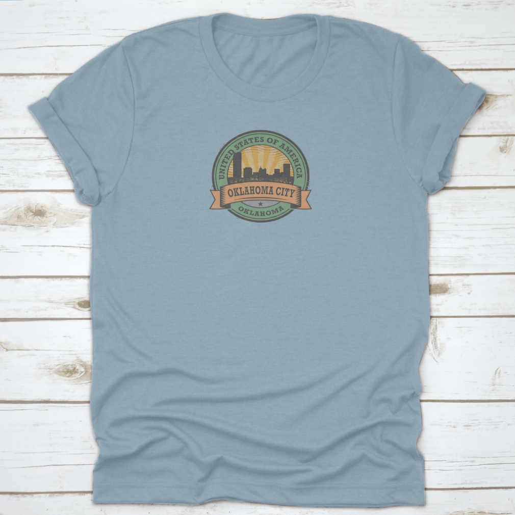 Grunge Rubber Stamp Oklahoma City Shirt made of 100% cotton, featuring a classic fit and midweight fabric, perfect for casual wear.