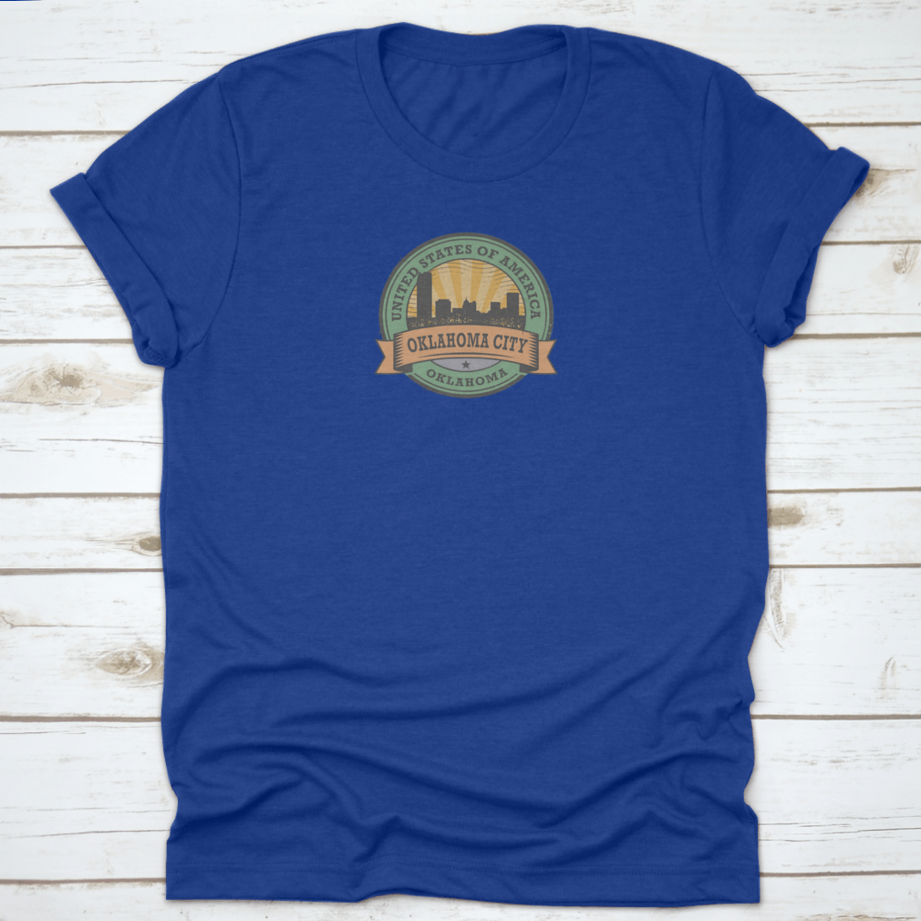 Grunge Rubber Stamp Oklahoma City Shirt made of 100% cotton, featuring a classic fit and midweight fabric, perfect for casual wear.