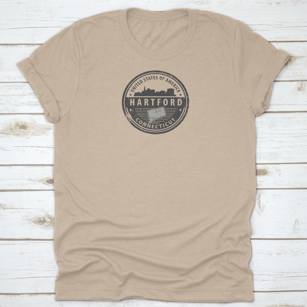 Grunge rubber stamp featuring Hartford, Connecticut's landscape design, ideal for crafting and art projects.