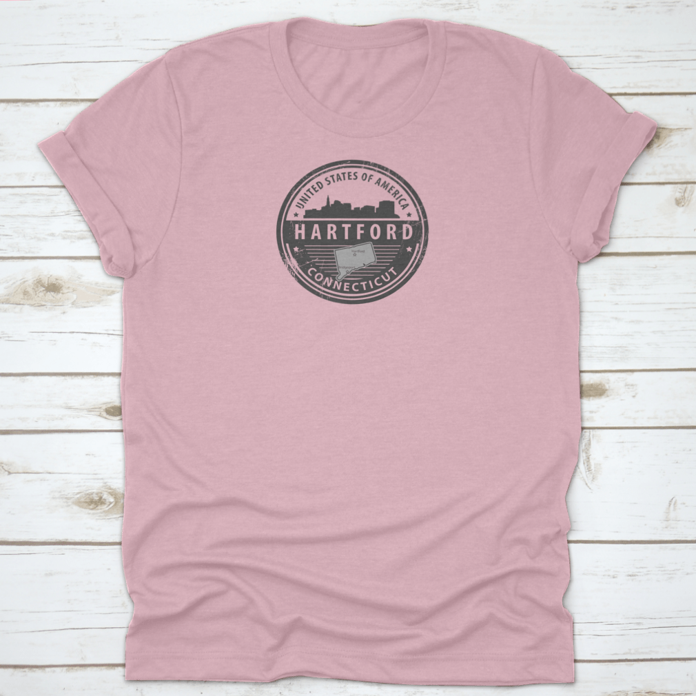 Grunge rubber stamp featuring Hartford, Connecticut's landscape design, ideal for crafting and art projects.