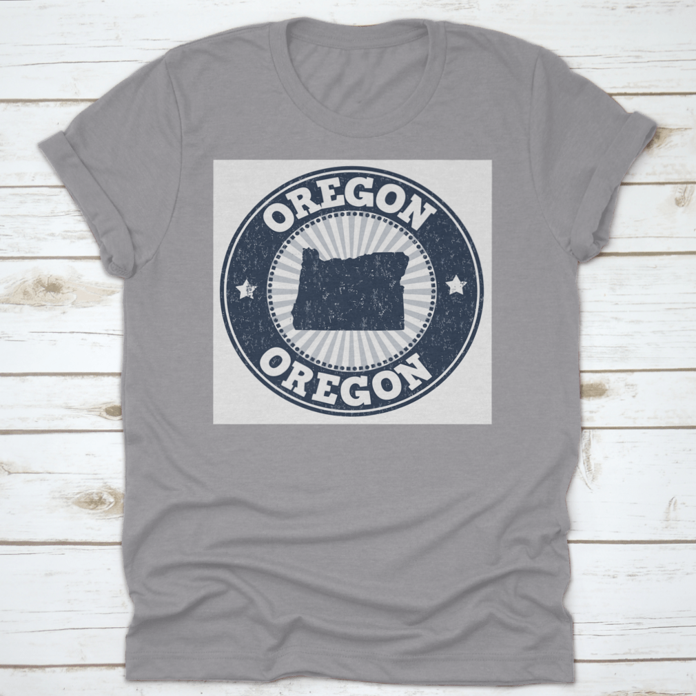 Grunge rubber stamp featuring the name and map of Oregon, ideal for arts and crafts projects.