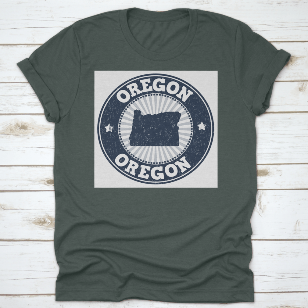 Grunge rubber stamp featuring the name and map of Oregon, ideal for arts and crafts projects.