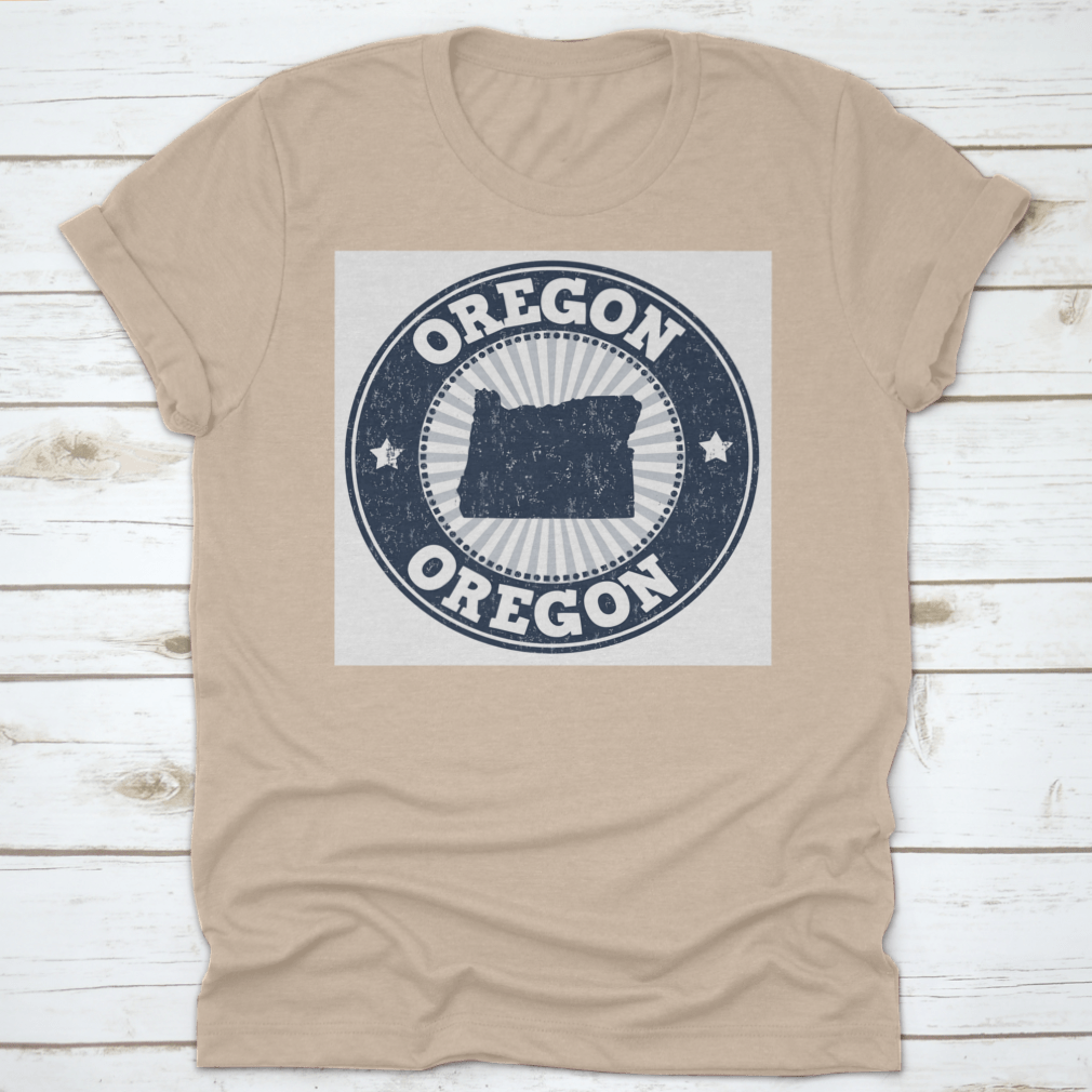 Grunge rubber stamp featuring the name and map of Oregon, ideal for arts and crafts projects.