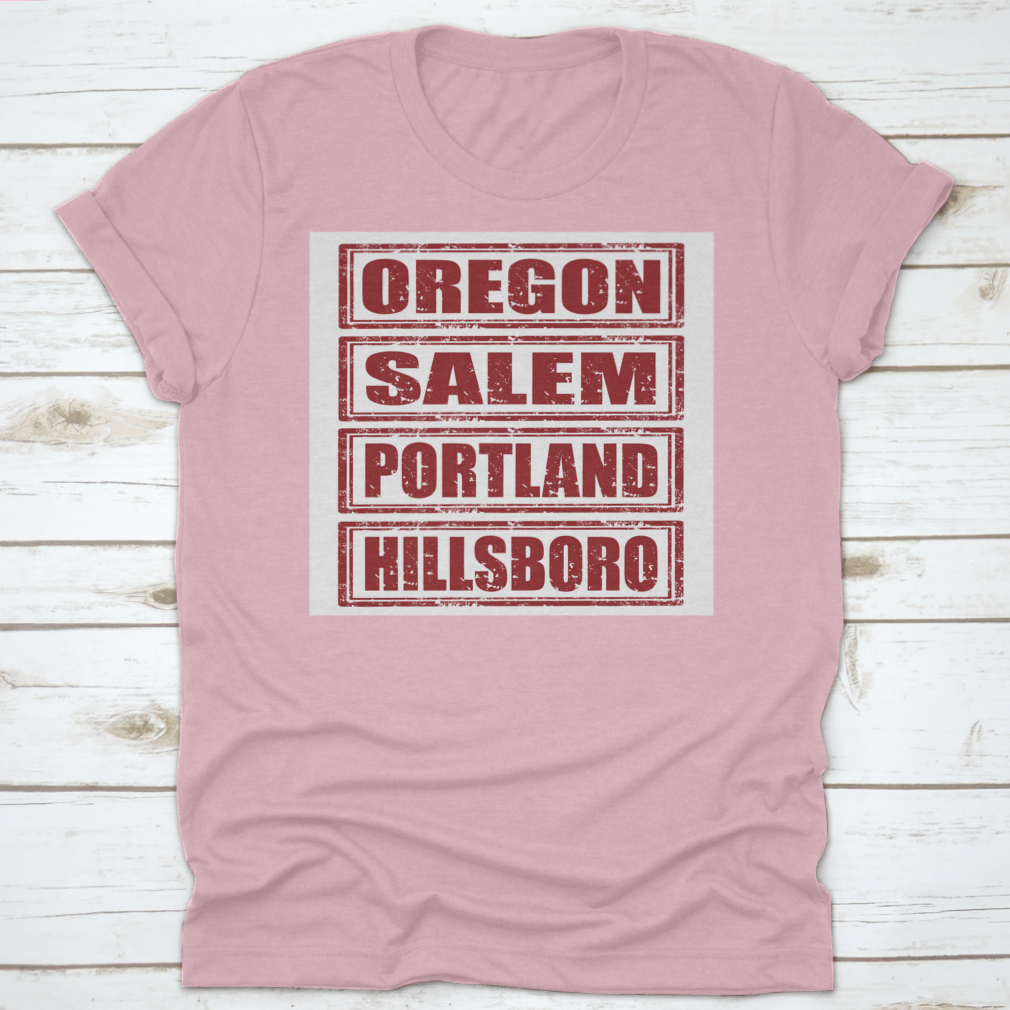 Grunge rubber stamps featuring the names of Oregon cities including Salem, Portland, and Hillsboro, designed for crafting.
