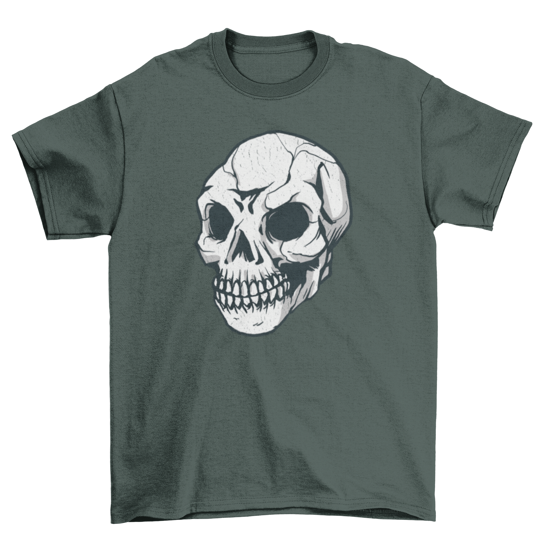 A stylish grunge t-shirt featuring a slightly shattered skull design, perfect for edgy fashion enthusiasts.