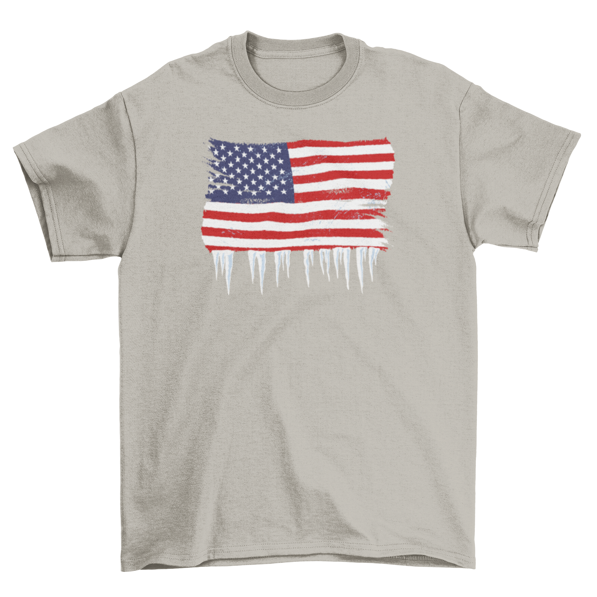 Grunge USA iced flag t-shirt featuring a distressed American flag design with ice details at the bottom.