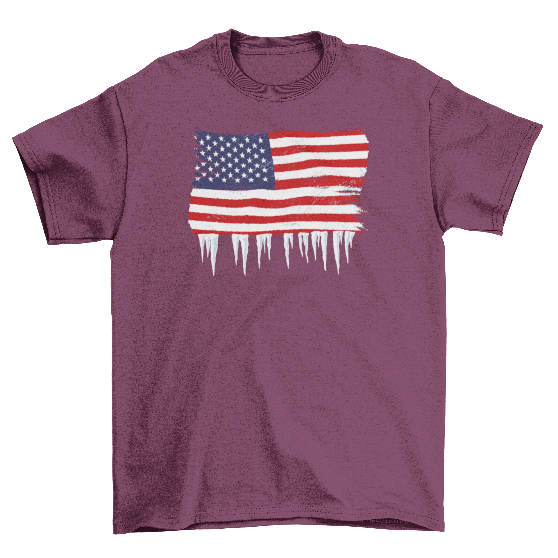 Grunge USA iced flag t-shirt featuring a distressed American flag design with ice details at the bottom.
