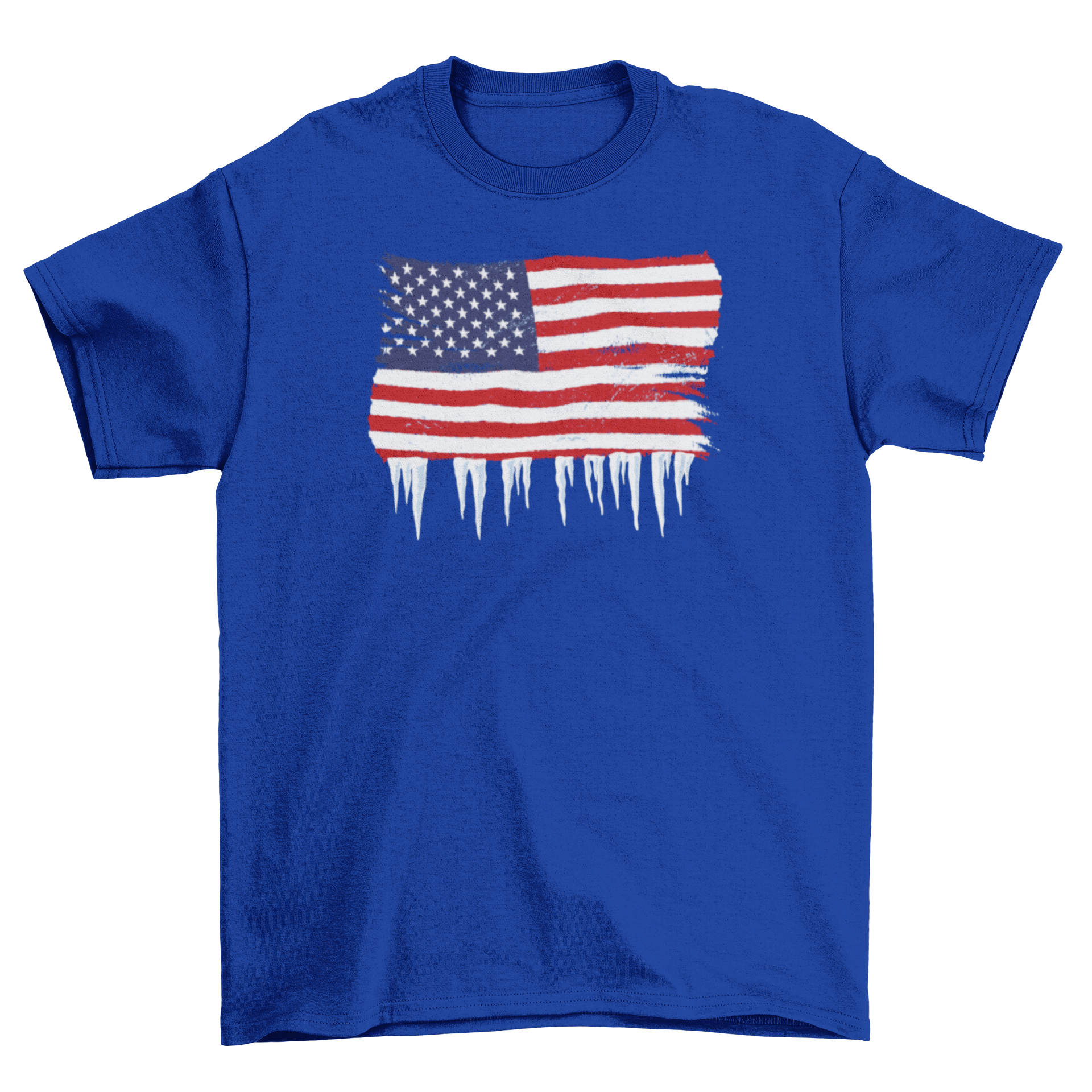 Grunge USA iced flag t-shirt featuring a distressed American flag design with ice details at the bottom.