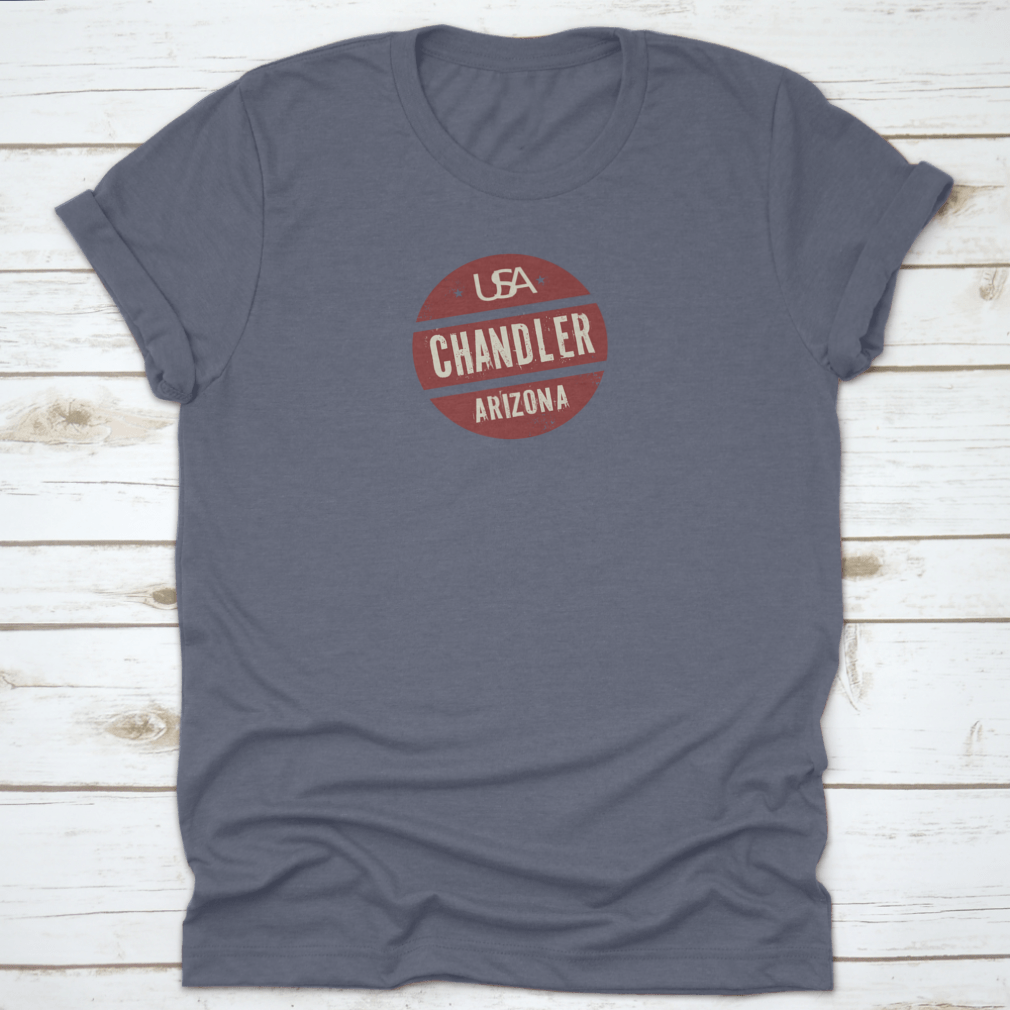 Grunge Vintage Round Stamp design featuring Chandler, Arizona, on a soft cotton shirt.