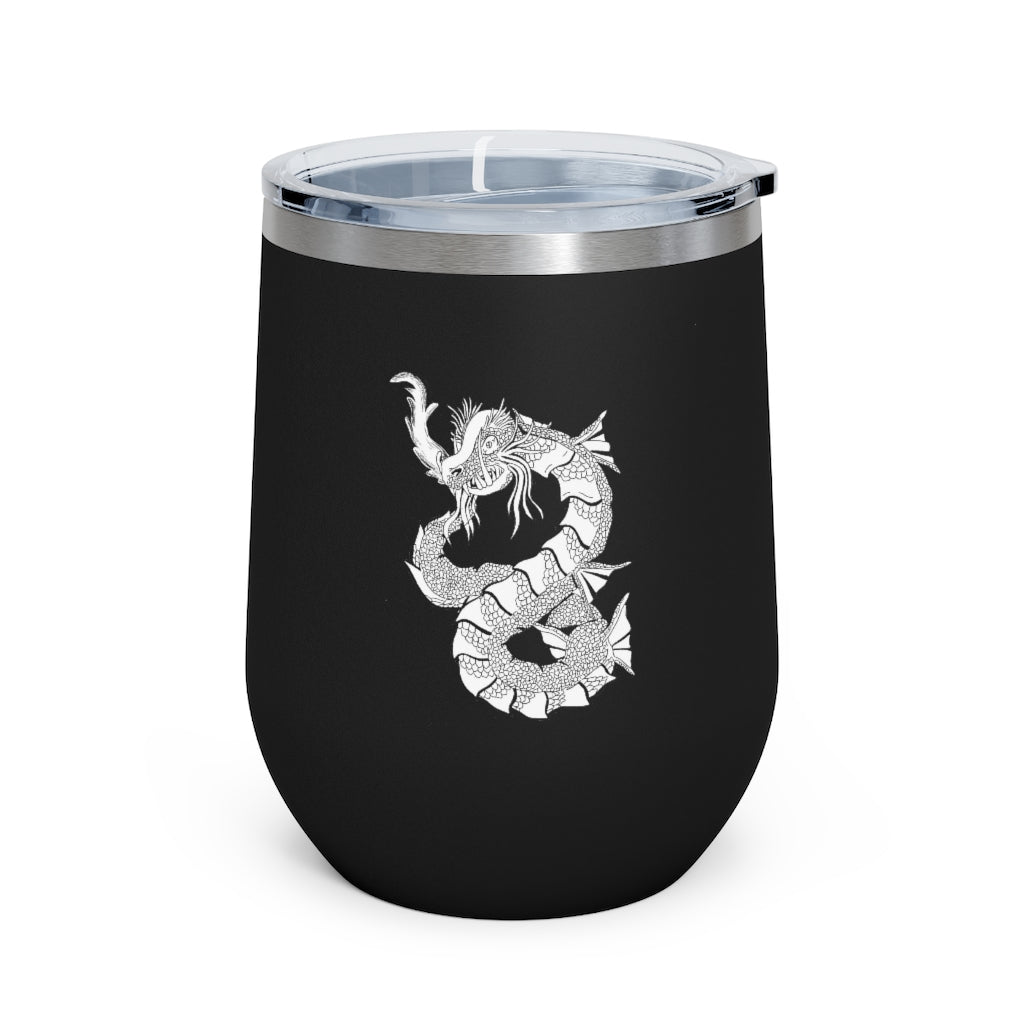 Gydraxis 12oz Insulated Wine Tumbler with clear lid, showcasing its sleek stainless steel design and double-wall insulation.