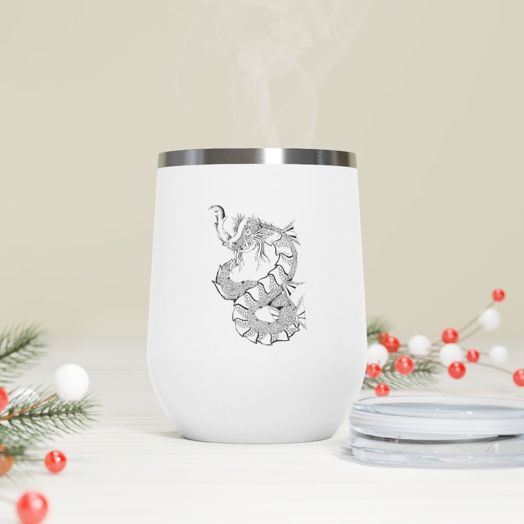 Gydraxis 12oz Insulated Wine Tumbler with clear lid, showcasing its sleek stainless steel design and double-wall insulation.