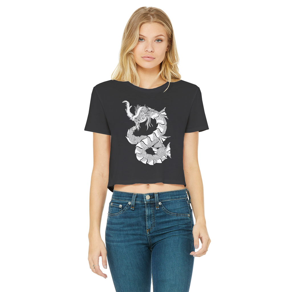 Gydraxis Classic Women's Cropped Raw Edge T-Shirt in various colors, showcasing its stylish design and raw edge hem.