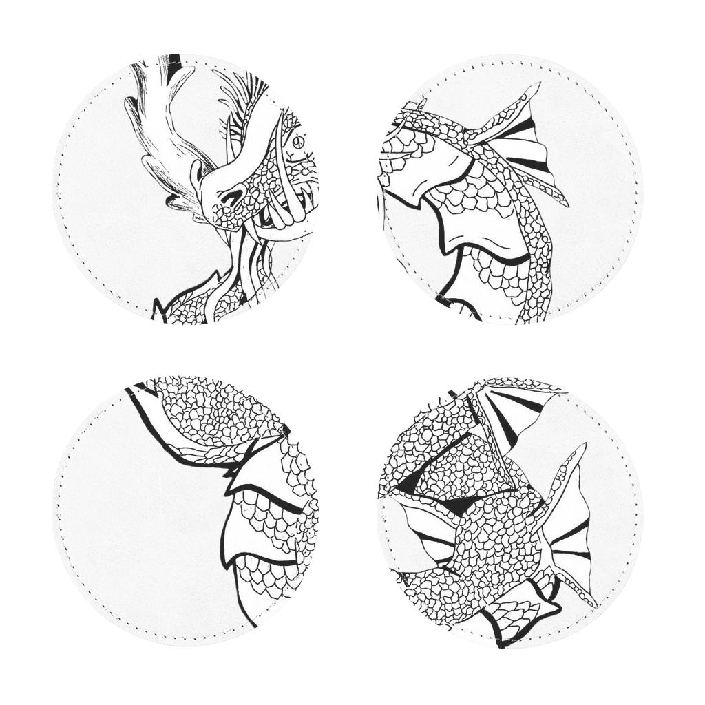 Pack of four Gydraxis Sublimation Coasters made from PU leather, featuring a white printable face and elegant white stitching.