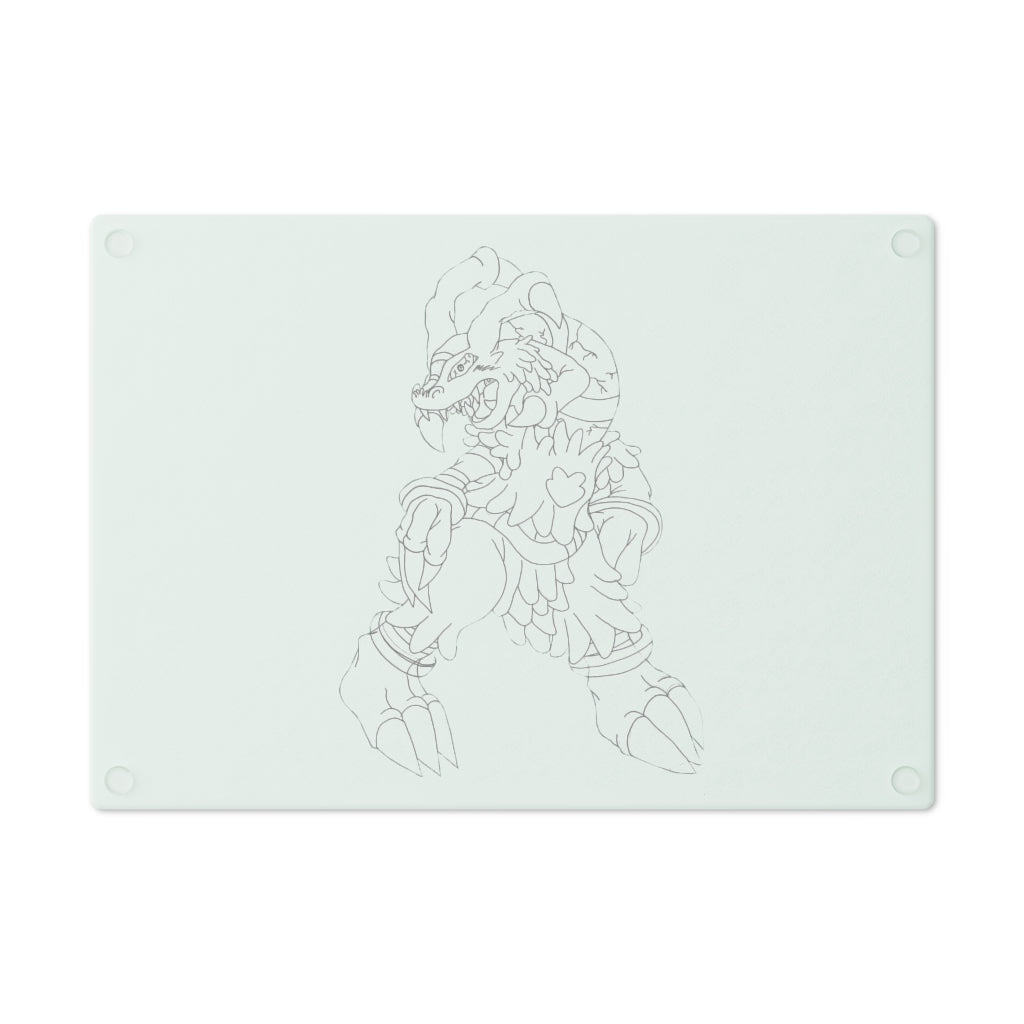 Gydro Cutting Board made of tempered glass with rubber dots for stability, featuring a personalized design.