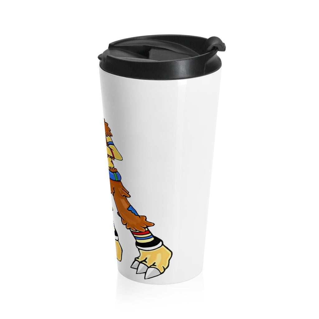 Gydro Stainless Steel Travel Mug with black plastic lid, showcasing its sleek design and sublimation printing.