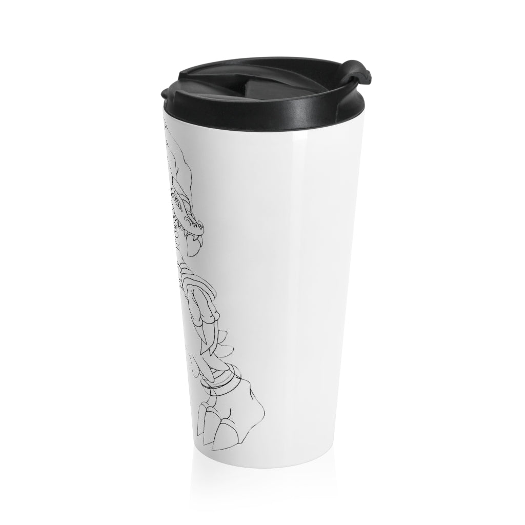 Gydro Stainless Steel Travel Mug with black lid, showcasing its sleek design and capacity.