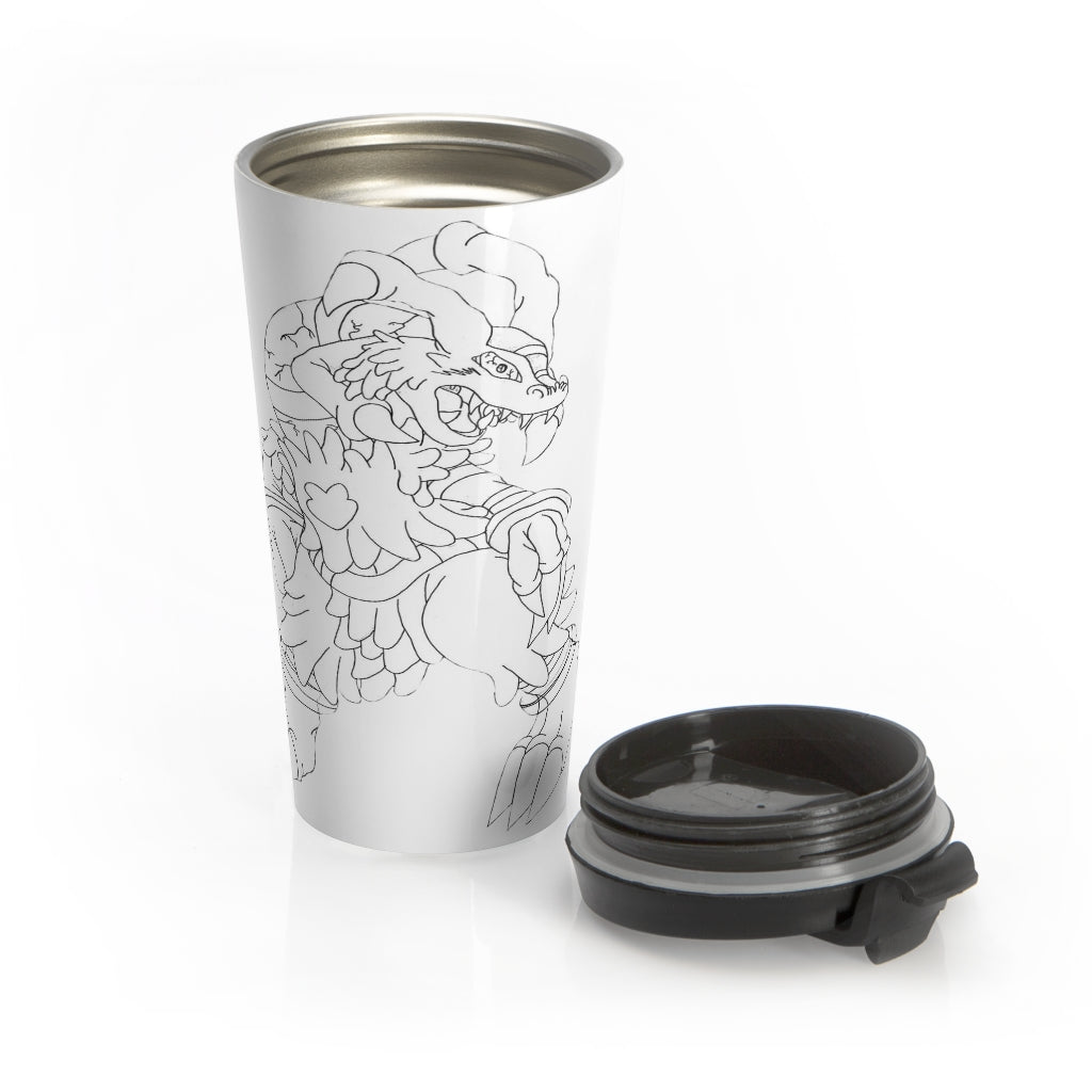 Gydro Stainless Steel Travel Mug with black lid, showcasing its sleek design and capacity.