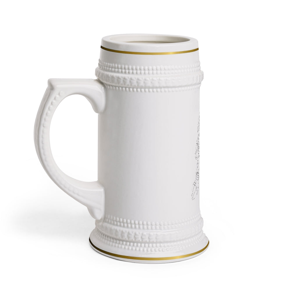 Gydro Stein Mug made of durable white ceramic with ribbed outlines, showcasing a customizable design.