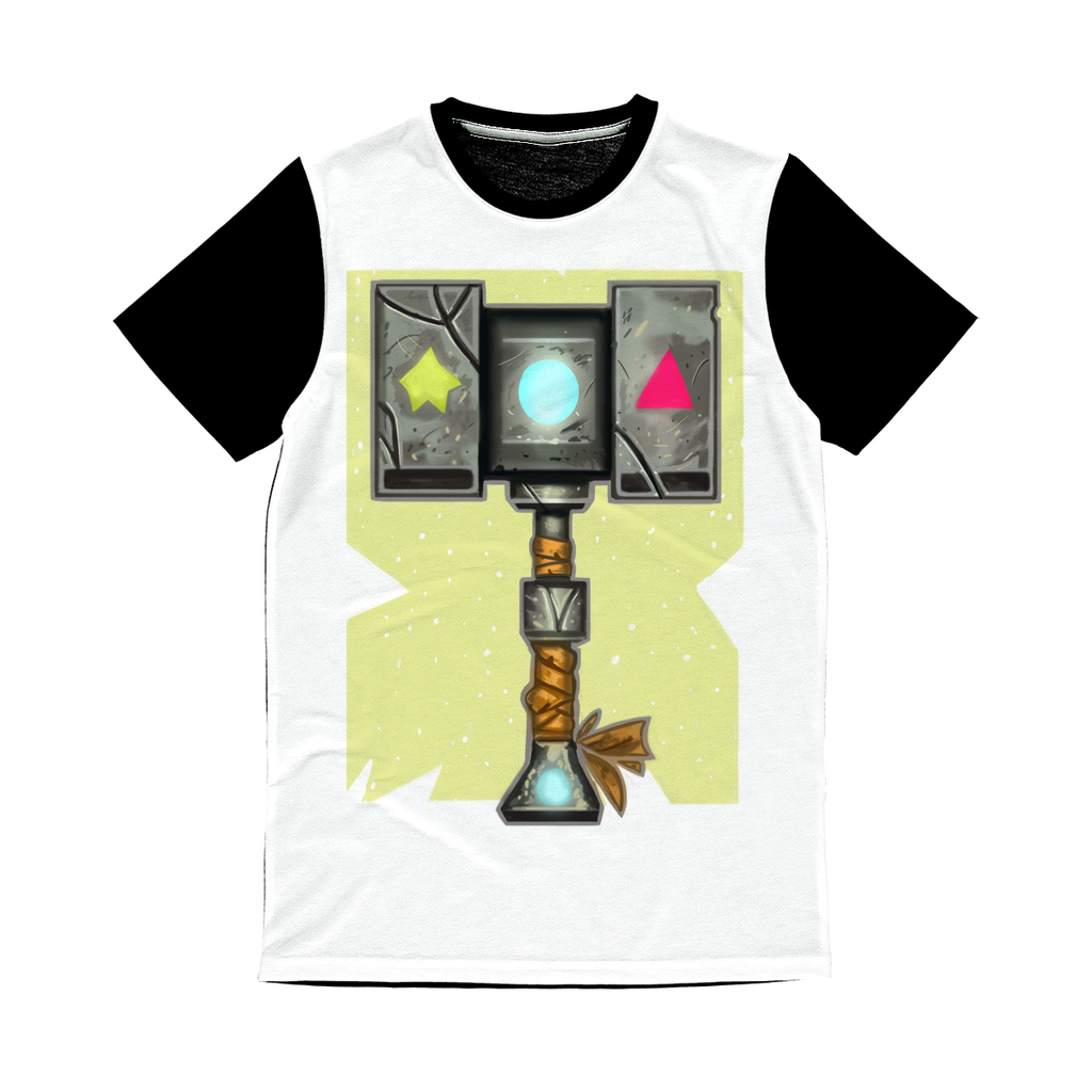 Hammer Classic Sublimation Panel T-Shirt featuring a vibrant front design and plain black back, ideal for sublimation printing.