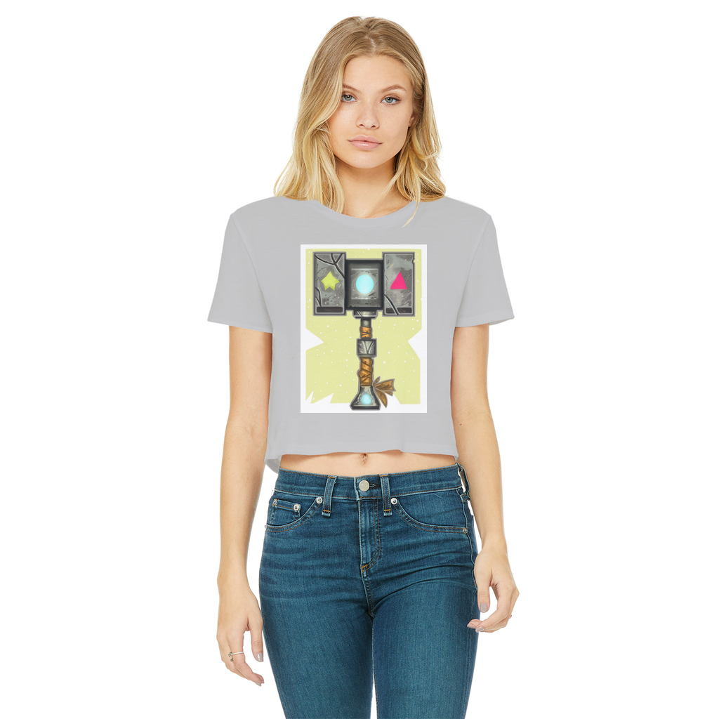 Hammer Classic Women's Cropped Raw Edge T-Shirt featuring a round neck, short sleeves, and a raw edge hem in a stylish design.