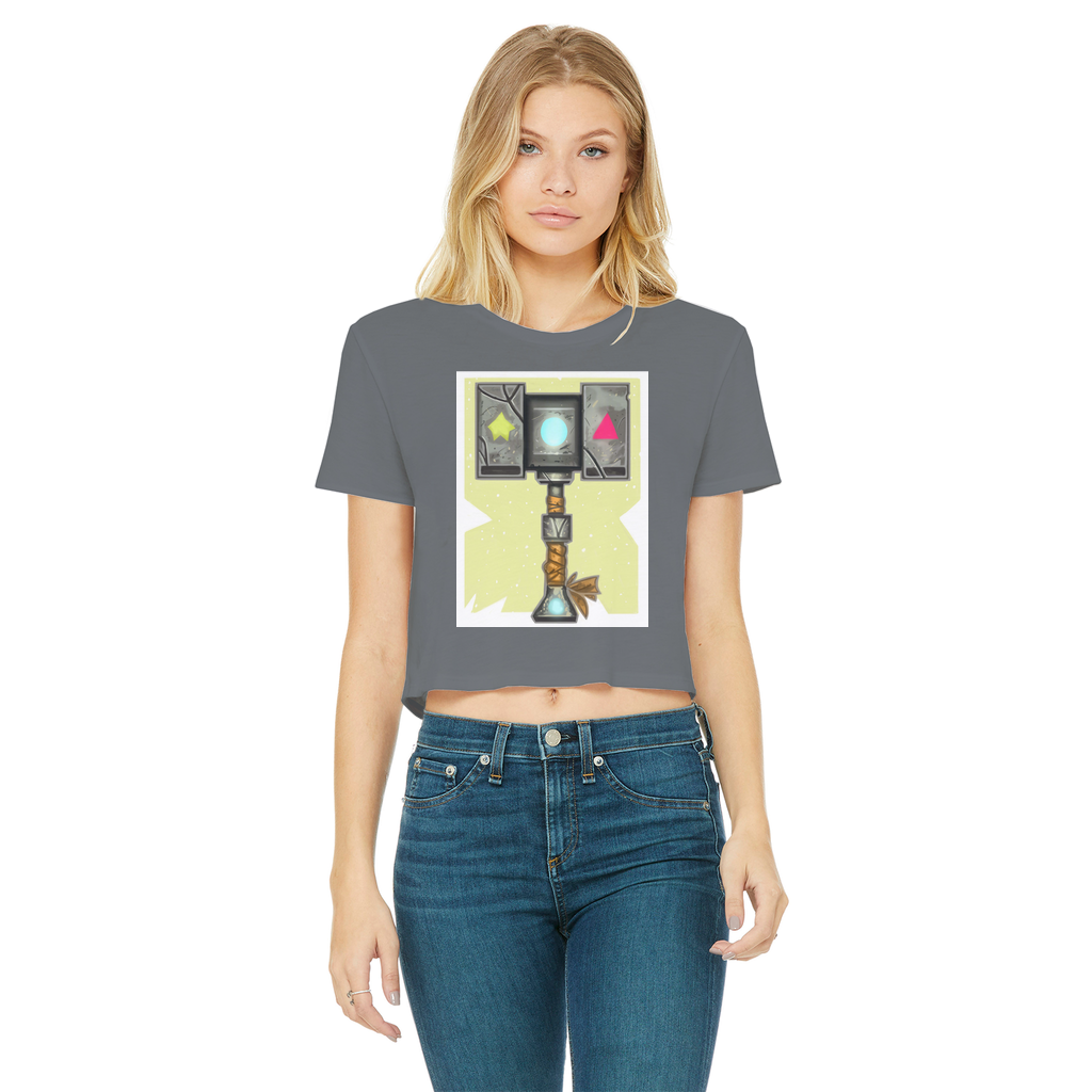 Hammer Classic Women's Cropped Raw Edge T-Shirt featuring a round neck, short sleeves, and a raw edge hem in a stylish design.
