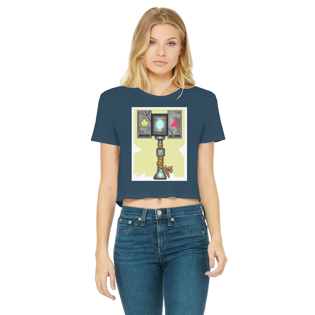 Hammer Classic Women's Cropped Raw Edge T-Shirt featuring a round neck, short sleeves, and a raw edge hem in a stylish design.