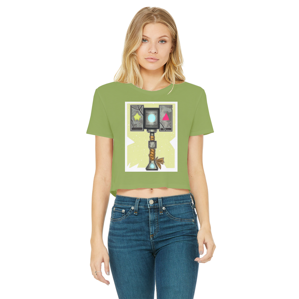 Hammer Classic Women's Cropped Raw Edge T-Shirt featuring a round neck, short sleeves, and a raw edge hem in a stylish design.