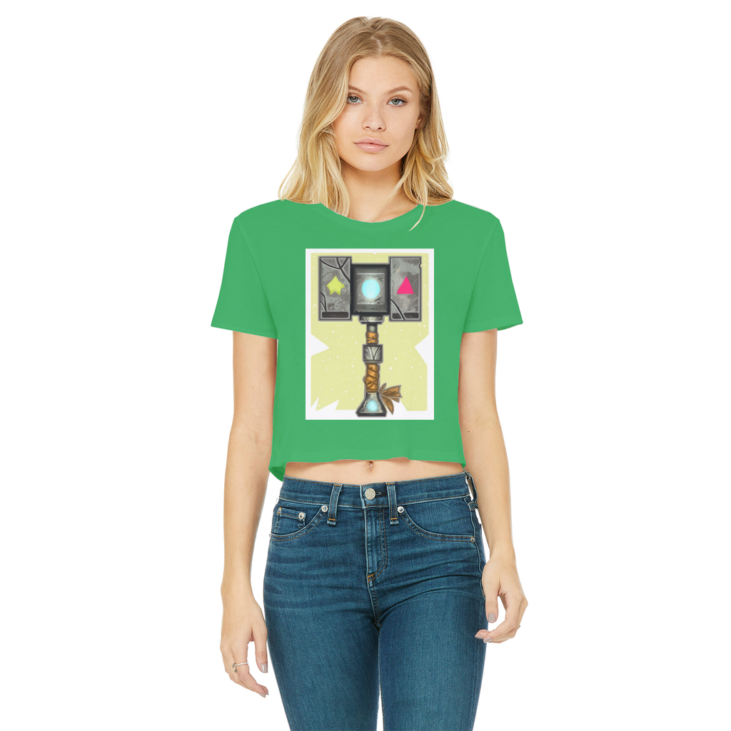 Hammer Classic Women's Cropped Raw Edge T-Shirt featuring a round neck, short sleeves, and a raw edge hem in a stylish design.