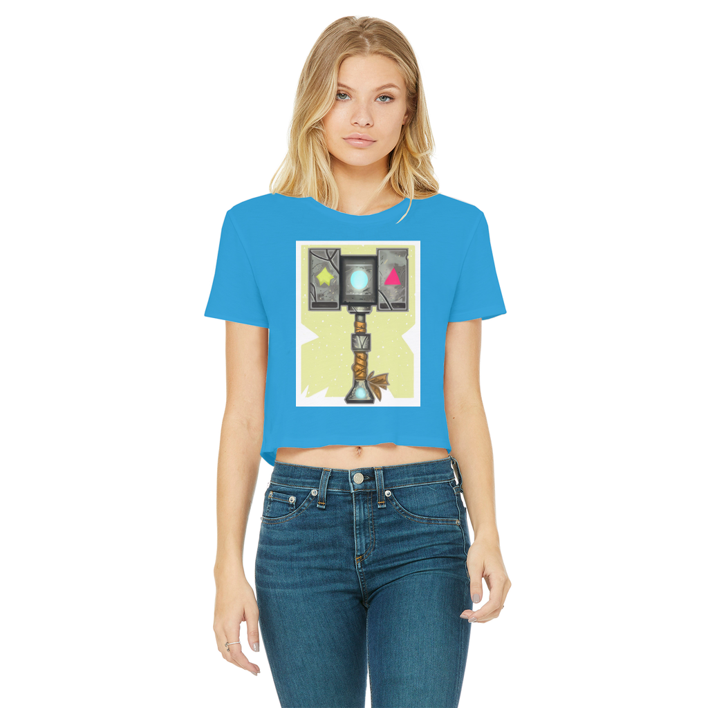 Hammer Classic Women's Cropped Raw Edge T-Shirt featuring a round neck, short sleeves, and a raw edge hem in a stylish design.